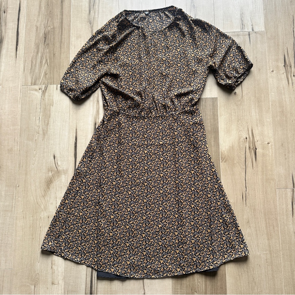 Uniqlo Floral Pattern Yellow & Black Dress